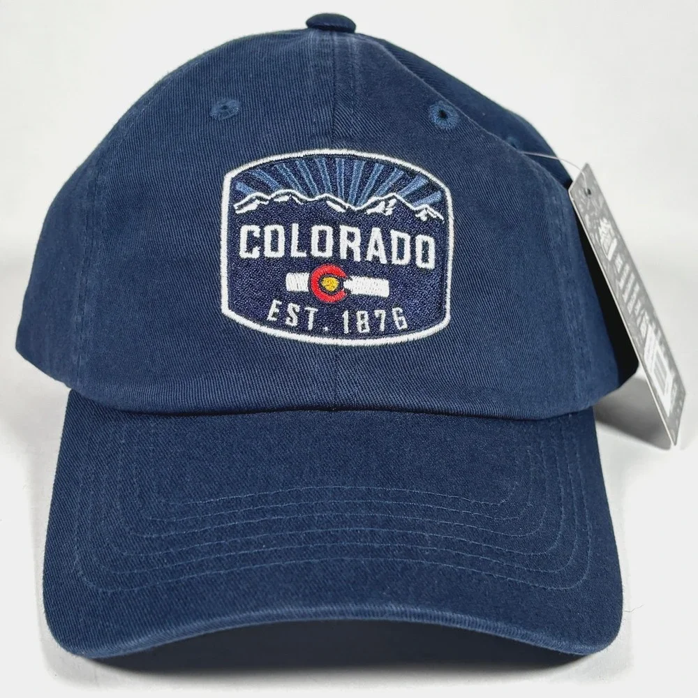 Colorado Cool 1876 Washed Navy Hat Embroidered Colorado State Flag Dad Cap NWT